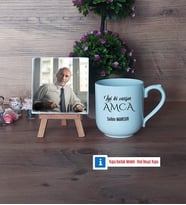 Amcaya Hediye Fotoğraflı Dekoratif Taş, Kupa Bardak Beyaz Hediye (Model 5)