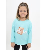 Toontoy Kız Çocuk Baskılı Tişört (Mint Yeşili)