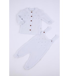 Babyhola %100 Triko Kız Erkek Bebek Çocuk Salopet Hırka 2'li Takım 5803 (Mavi)