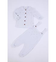 Babyhola %100 Triko Kız Erkek Bebek Çocuk Salopet Hırka 2'li Takım 5803 (Mavi)