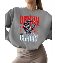 unisex bisiklet yaka kadın kalın erkek Şeytan pençeleri Baskılı Sweatshirt Bej Sweatshirt 3 iplik (Gri)