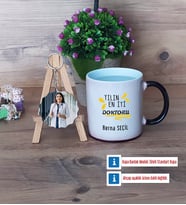 Doktor Kupa Bardak Beyaz ve Fotoğraflı Ahşap Anahtarlık Hediye (Model 9)
