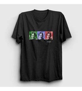 Presmono Unisex Beyaz Portraits Beatles John Lennon T-Shirt 35016tt (Siyah)