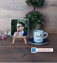 Savcı Fotoğraflı Dekoratif Taş, Ahşap Altlıklı Türk Kahvesi Fincanı Hediye (Model 4)