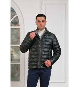 REGULAR FİT DİK YAKA ASTARLI KAPİTONE ERKEK MONT (Yeşil)
