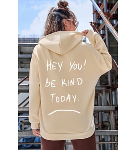 Unisex Oversize Hey you Baskılı Sweatshirt (Bej)