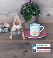 Antrenör Türk Kahvesi Fincanı Ahşap Altlıklı ve Fotoğraflı Ahşap Anahtarlık Hediye (Model 6)