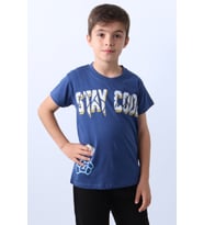 ERKEK ÇOCUK TİŞÖRT STAY COOL BASKILI BİSİKLET YAKA F18 (Lacivert)