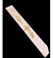 Saten Üzerine Happy Birthday Yazılı Kuşak (Sarı-Pembe)
