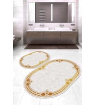 Dijital Baskılı Kaymaz Taban Yıkanabilir Oval 2'li Klozet Takımı Banyo Paspası NOKZ-HT-234 (Gold)