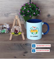 Öğretmenler Günü Hediyesi Kupa Bardak Beyaz ve Fotoğraflı Ahşap Anahtarlık Hediye (Model 3)