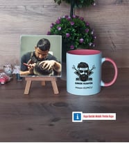 Erkek Kuaförü Fotoğraflı Dekoratif Taş, Kupa Bardak Beyaz Hediye (Model 6)