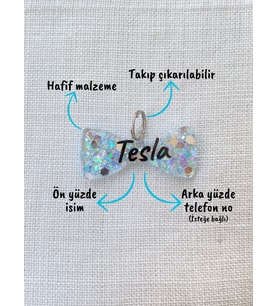 Papyon Şeklinde Kedi/ Köpek- İsimliği/ Künyesi (Açık Mavi)
