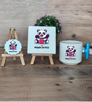Sevimli Panda Hediye Seti Kupa Bardak T Kulplu, Dekoratif Taş, Anahtarlık Arkadaşa Sevgiliye Hediye (Model 3)