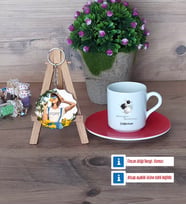 Geometri Öğretmeni Türk Kahvesi Fincanı Ahşap Altlıklı ve Fotoğraflı Ahşap Anahtarlık Hediye (Model 3)