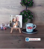 Babaya Hediye Fotoğraflı Dekoratif Taş, Ahşap Altlıklı Türk Kahvesi Fincanı Hediye Babaya Doğum Günü Hediyesi (Model 7)