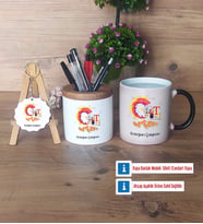 Grafiker Hediye Sepeti Kalemlik, Kupa Bardak Sihirli, Ahşap Anahtarlık Hediye (Model 1)