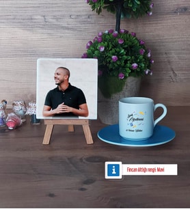 Sınıf Öğretmeni Fotoğraflı Dekoratif Taş, Ahşap Altlıklı Türk Kahvesi Fincanı Hediye Öğretmenler Günü Hediyesi (Model 5)