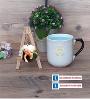 Baş Harf ve İsim Soyisim Kupa Bardak Beyaz ve Fotoğraflı Ahşap Anahtarlık Hediye (Model 10)