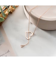 925 Ayar Gümüş Kişiye Özel Harfli Kalp Kolye (Rose)