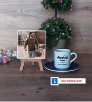 Anestezi Uzmanı Fotoğraflı Dekoratif Taş, Ahşap Altlıklı Türk Kahvesi Fincanı Hediye (Model 4)