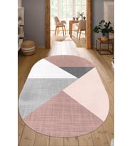 Dijital Baskılı Kaymaz Taban Yıkanabilir Oval Salon Halısı Mutfak Halısı Yolluk NDO-SD-532 (Pembe)
