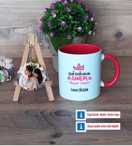 Anneler Günü Kupa Bardak Beyaz ve Fotoğraflı Ahşap Anahtarlık Hediye (Model 2)