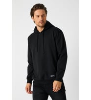 Metalic Lacivert Erkek Kapüşonlu Kanguru Cepli Sweatshirt (Siyah)