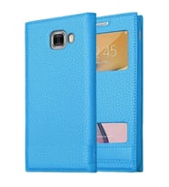 Samsung Galaxy C7 Uyumlu Pencereli Kapaklı Magnum Kılıf (Mavi)