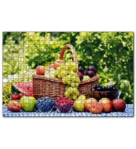 Cakapuzzle Sepette Taze Meyveler Arkaplanda Ağaçlar  Puzzle Yapboz MDF (Ahşap) (255 Parça)