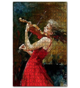 Cakapuzzle Kırmızı Elbiseli Keman Çalan Kadın Puzzle Yapboz MDF (Ahşap) (1000 Parça)