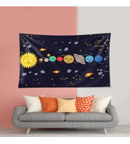 Gezegenler Uzay Meteor Deseni Leke Tutmaz Kadife Dokulu Kumaş Duvar Örtüsü Duvar Halısı Tapestry (Çok Renkli)