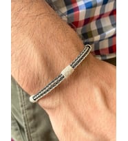 Oksitli Gümüş Örgü Çift Sıra Tilki Kuyruğu Bileklik : Siyah - 18 cm : Siyah - Beyaz - 18 cm : Oksitli - 19 cm (Siyah - Beyaz)