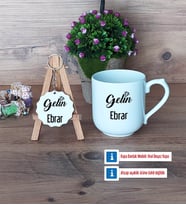 Gelin Kupa Bardak Kırmızı ve Ahşap Anahtarlık Hediye (Model 4)