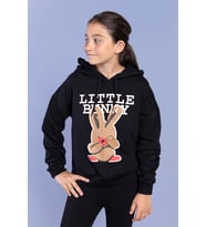Toontoy Kız Çocuk Tavşan Baskılı Kapüşonlu Sweatshirt (Siyah)
