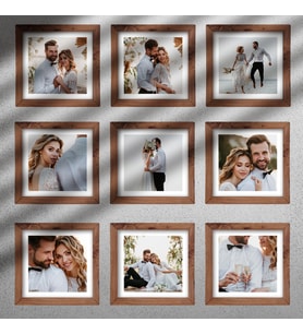 9 adet 15x15 Kare Çerçeve Fotoğraf Hediye (Gold)