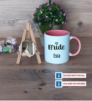 Bride Kupa Bardak Beyaz ve Fotoğraflı Ahşap Anahtarlık Hediye (Model 6)