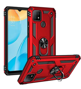 Oppo A15 Kılıf Yüzüklü Tank Zırhlı Mıknatıslı Standlı Silikon Kapak (Kırmızı)