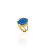 Kadir Jewellery 22 Ayar Altın Kaplama Zirkon Taşlı Kadın Otantik Yüzük (Koyu Mavi)