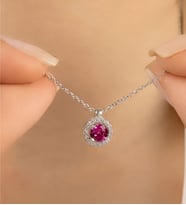 925 Ayar Gümüş Pırlanta Görünümlü Yuvarlak Şık Kolye (Pembe)