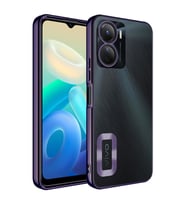 Vivo Y16 Kılıf Kamera Korumalı Logo Gösteren Şeffaf Kapak (Mor)