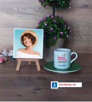 Kimya Öğretmeni Fotoğraflı Dekoratif Taş, Ahşap Altlıklı Türk Kahvesi Fincanı Hediye (Model 9)