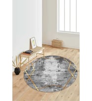 Dijital Baskılı Kaymaz Taban Yıkanabilir Yuvarlak Salon Halısı Koridor Halısı Paspas NDY-HT-695 (Gri)