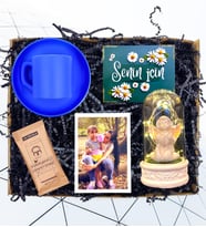 Kişiye Özel Fotoğraflı Set & Renkli Kahve Fincanı & Işıklı Beyaz Melekli Fanus HA2 (Mavi)