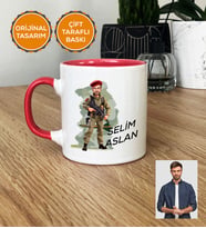 Kişiye Özel Karikatürlü Asker Kupa Bardak Beyaz Askere Hediye Asker Sevgiliye Hediye (Pembe)