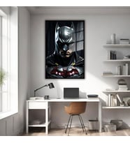 Metal Çerçeveli Cam Tablo Film Karakteri Yakın Çekim Batman (Siyah)
