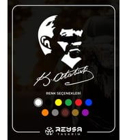 Atatürk Silüet ve İmza Sticker siyah 17x20 CM (Beyaz)