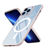 iPhone 13 Pro Kılıf Wireless Şarj Özellikli Krom Magsafe Kılıf (Açık Pembe)