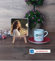Ortopedi Uzmanı Fotoğraflı Dekoratif Taş, Ahşap Altlıklı Türk Kahvesi Fincanı Hediye (Model 3)