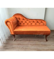 Dekoratif Bihter Koltuk Josefin Puf 130 cm Ceviz Ayak (Turuncu)